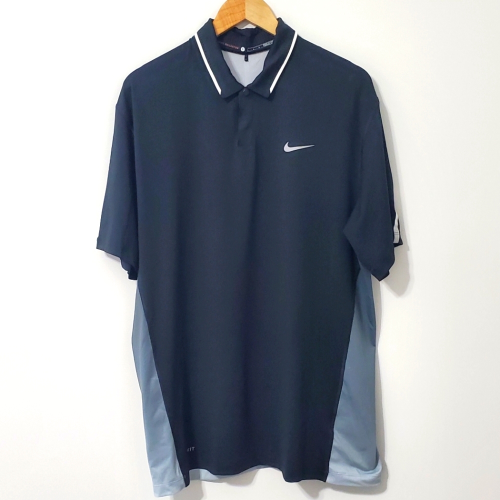 Nike DriFit Tiger Woods Polo Shirt Black Gray Ombre Men's Large